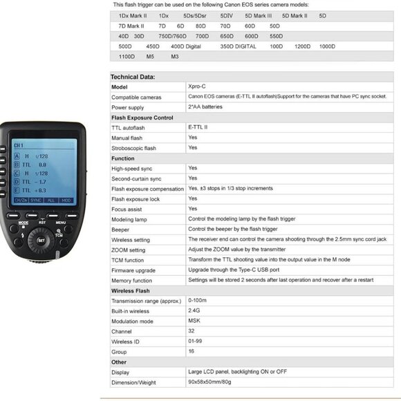 Godox XPro-C TTL Wireless Flash Trigger Transmitter 2.4G X System HSS 1/8000s Fo - Picture 10 of 10